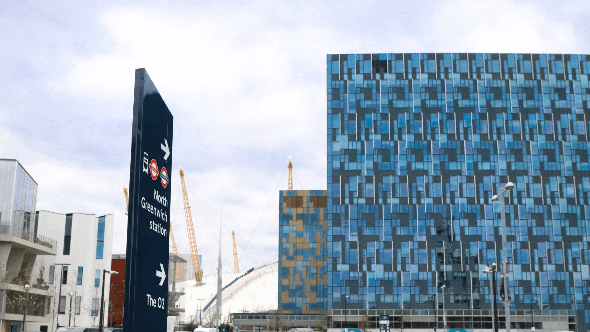 Exterior of Escape Studios' building with the O2 in the background