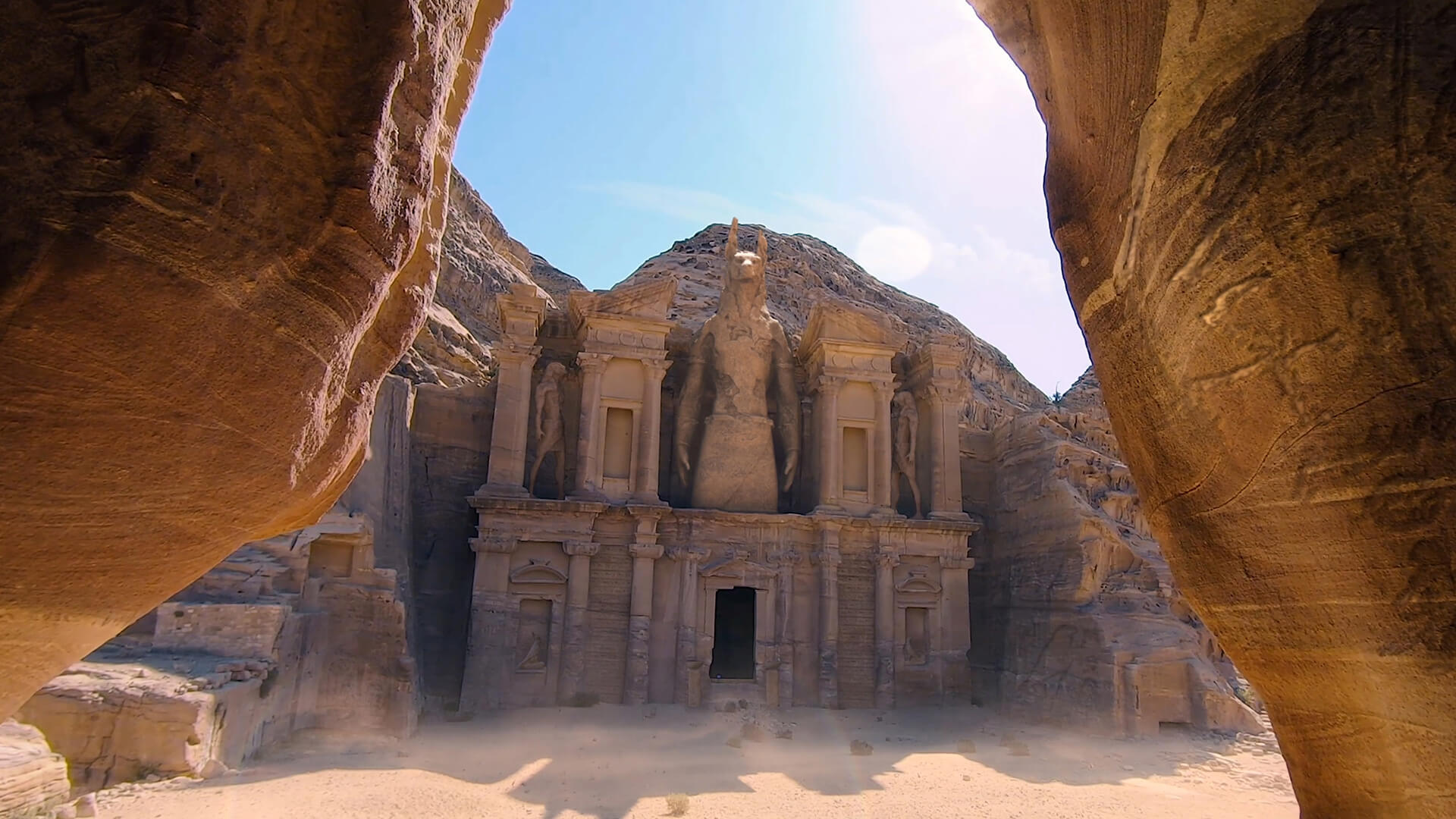 A temple located in a desert canyon