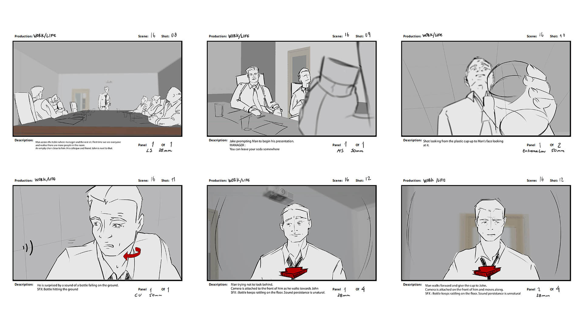Storyboarding sketches of a couple interacting at home